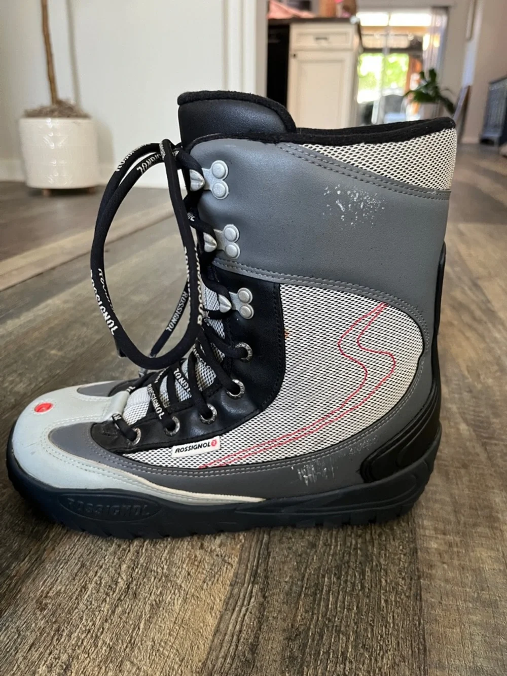 Rossignol Black, Gray & White Lace-Up Ski Boots with Red Accents